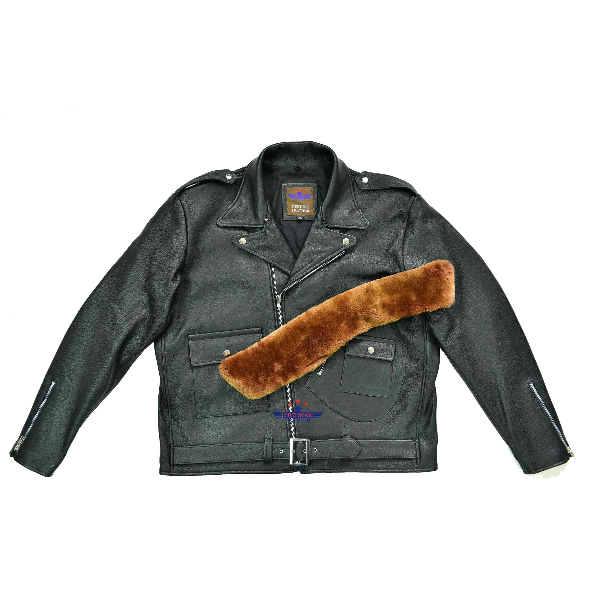 MEN'S MOTORBIKE REAL GOATSKIN VINTAGE CLASSIC JACKET WITH REMOVABLE FUR COLLAR