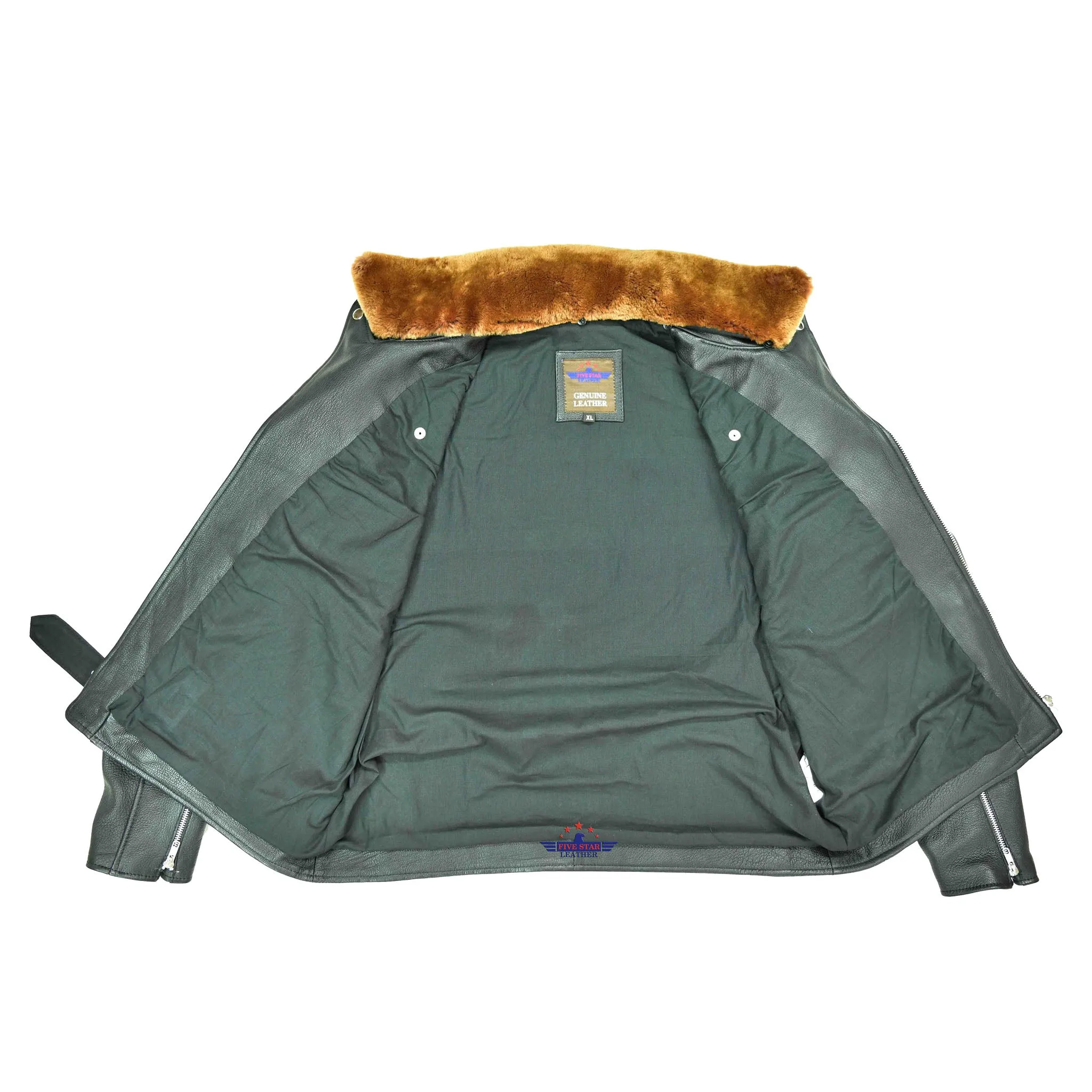 MEN'S MOTORBIKE REAL GOATSKIN VINTAGE CLASSIC JACKET WITH REMOVABLE FUR COLLAR