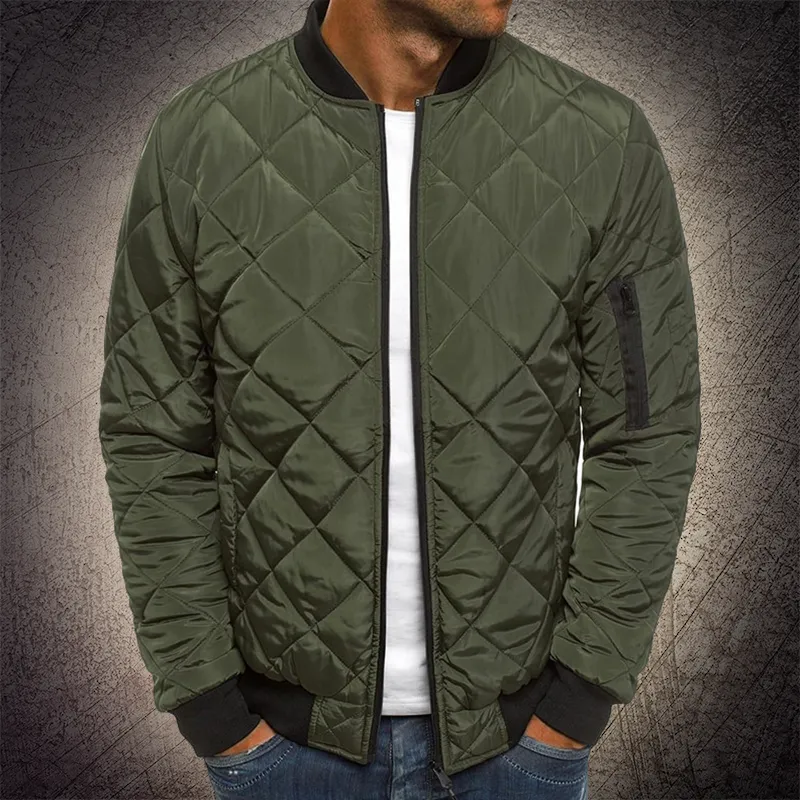 Men's Quilted Bomber Jacket – Ribbed Collar – Zip Front – Sleeve Pocket – Casual Fit