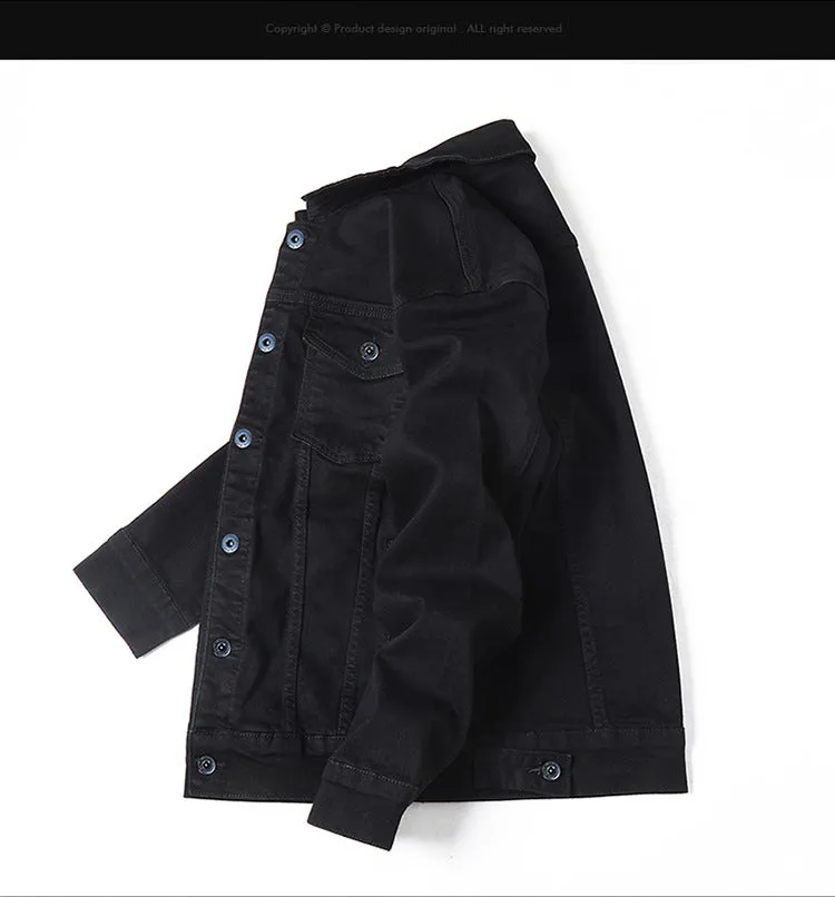 Men's Slim Denim Jacket Long Sleeve Classic Black Urban Jacket Coats