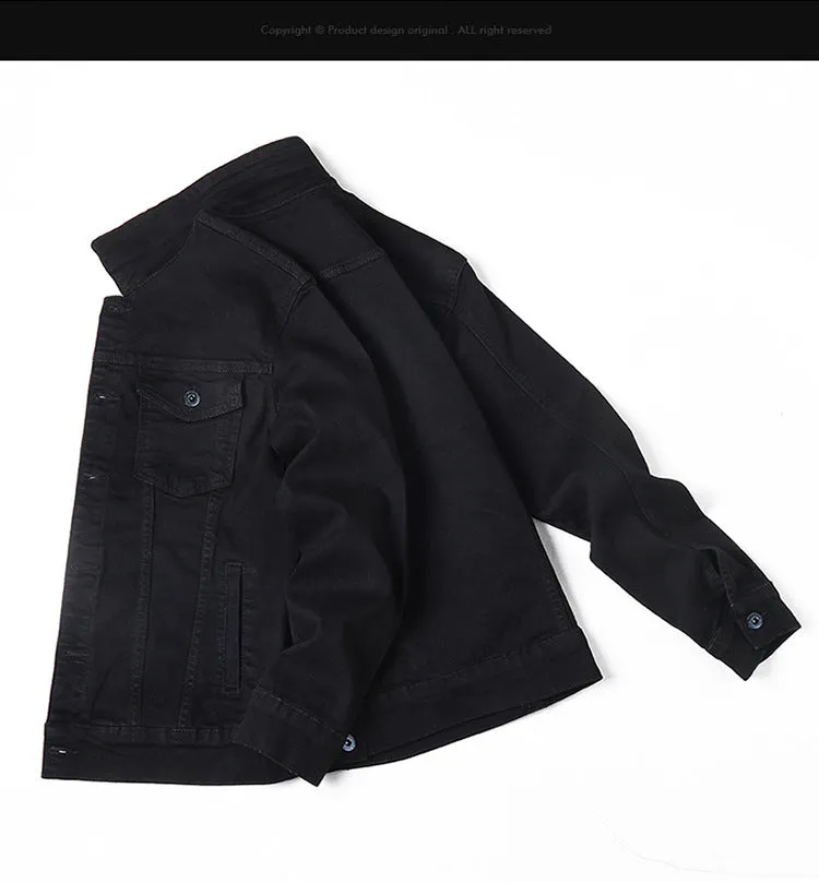Men's Slim Denim Jacket Long Sleeve Classic Black Urban Jacket Coats