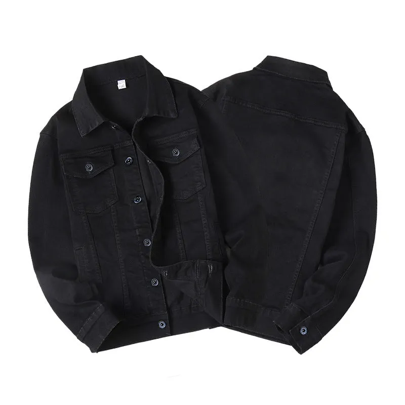 Men's Slim Denim Jacket Long Sleeve Classic Black Urban Jacket Coats