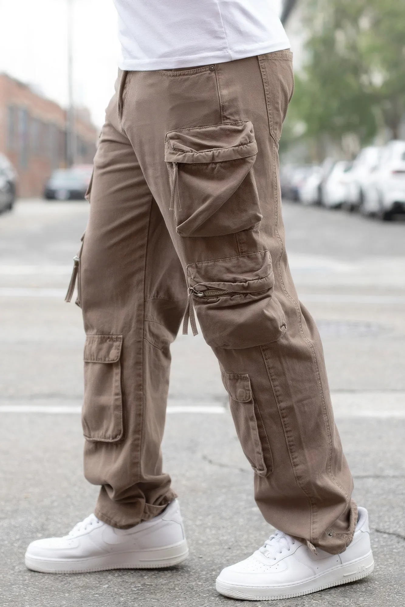 Men's Taupe Baggy Fit Cargo Pants
