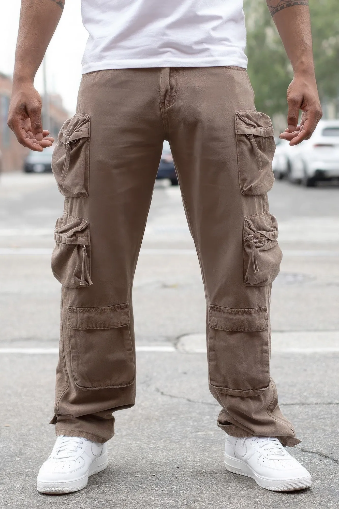 Men's Taupe Baggy Fit Cargo Pants