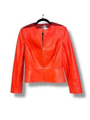 Michael Kors Collection zip up coral leather jacket 6