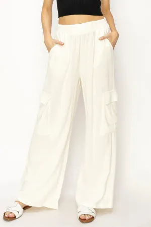 Mila Laid Back wide Leg Linen Cargo Pants In Cream
