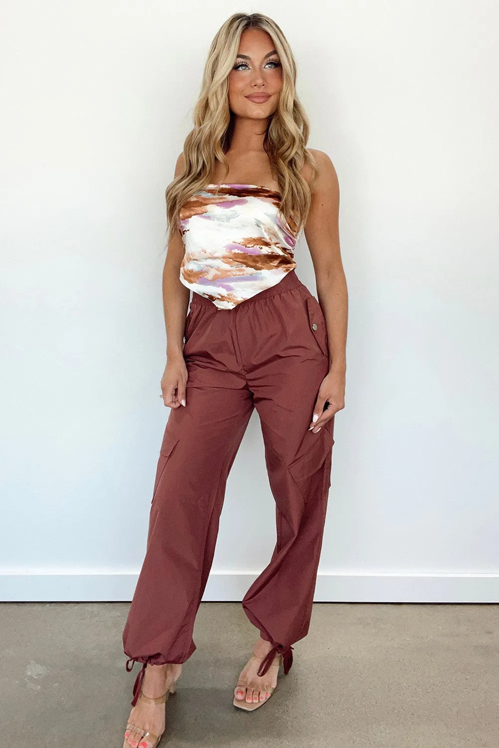Mineral Red Tie Bottom Puffy Cargo Pants