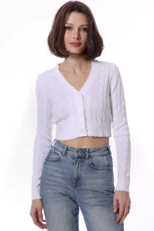 Minnie Rose Cotton Cropped Cable Cardigan
