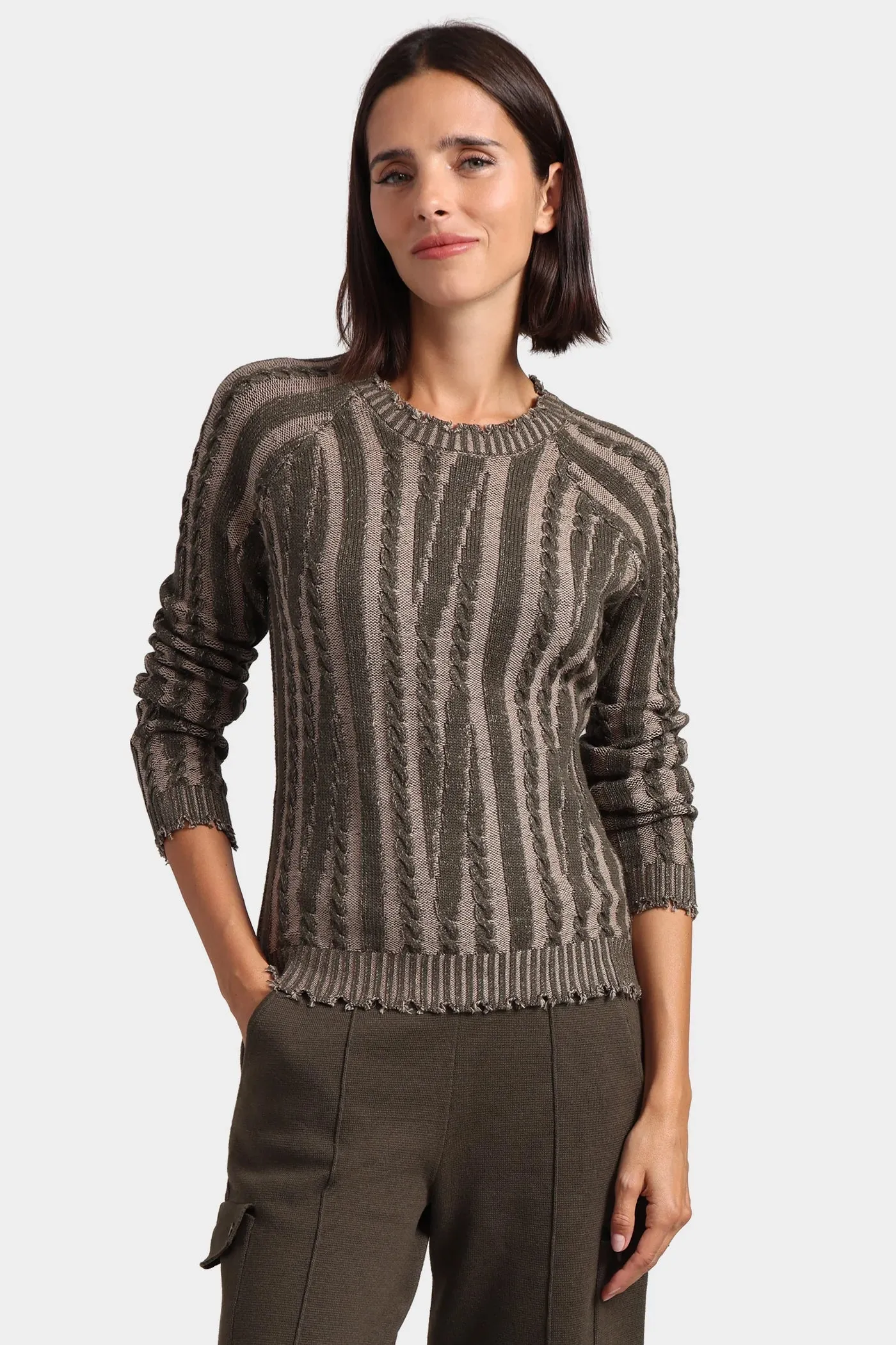 Minnie Rose Cotton Plaited Cable Crew