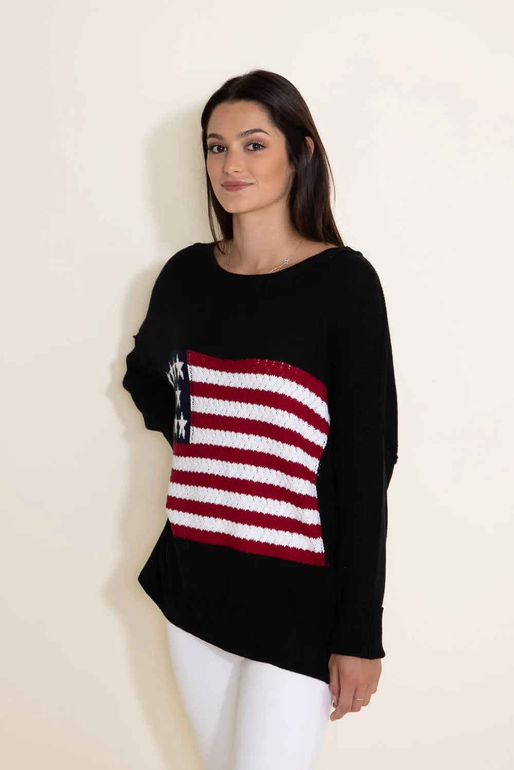 Miracle Knit American Flag Sweater for Women in Black | M8167-BLACK