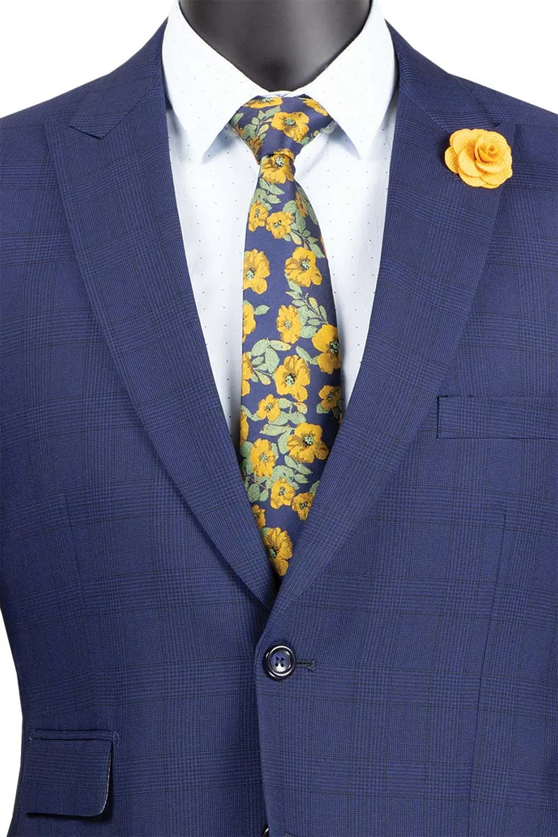 Modern Fit 2 Piece Windowpane Suit (Blue) MRW-1