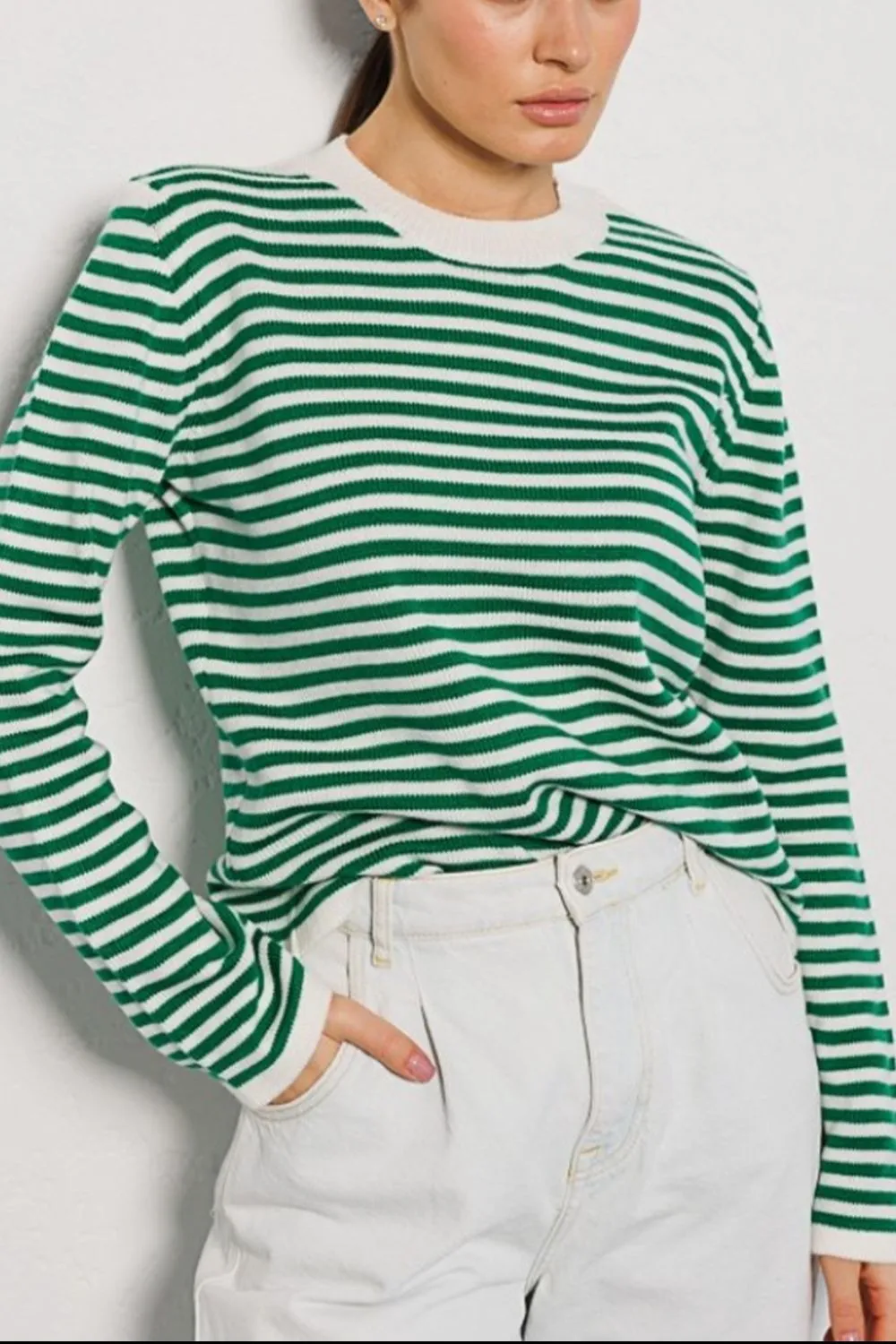 Morragen Striped Round Neck Long Sleeve Sweater