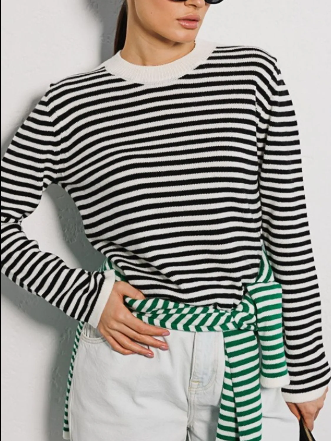 Morragen Striped Round Neck Long Sleeve Sweater