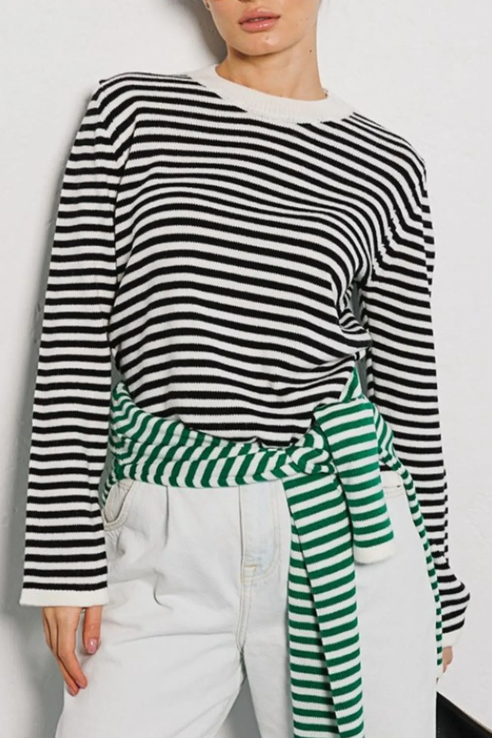 Morragen Striped Round Neck Long Sleeve Sweater