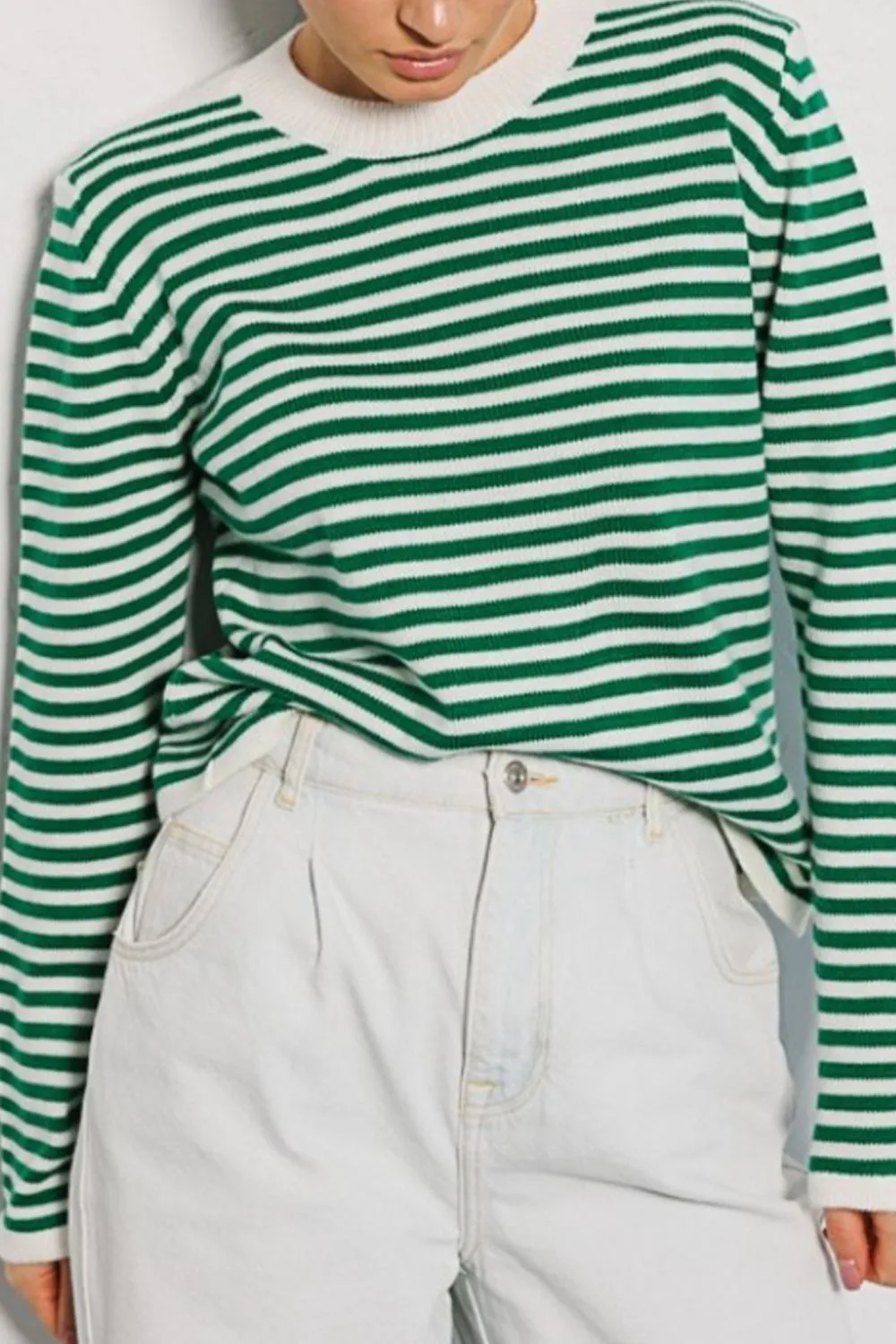 Morragen Striped Round Neck Long Sleeve Sweater