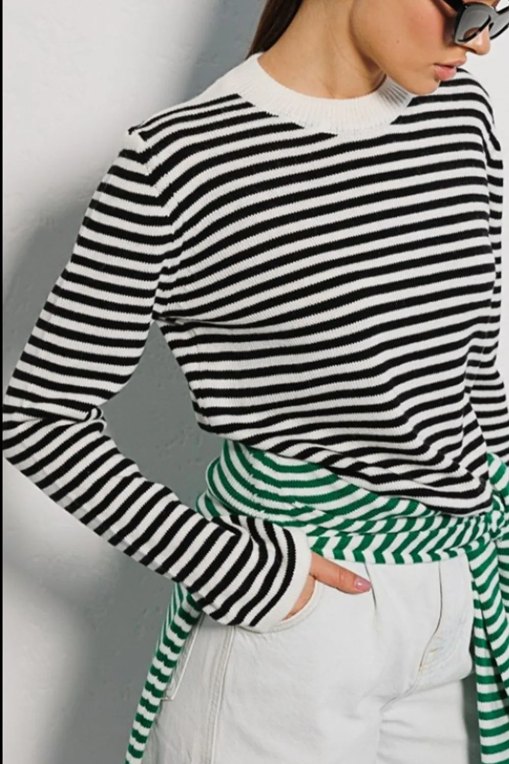 Morragen Striped Round Neck Long Sleeve Sweater