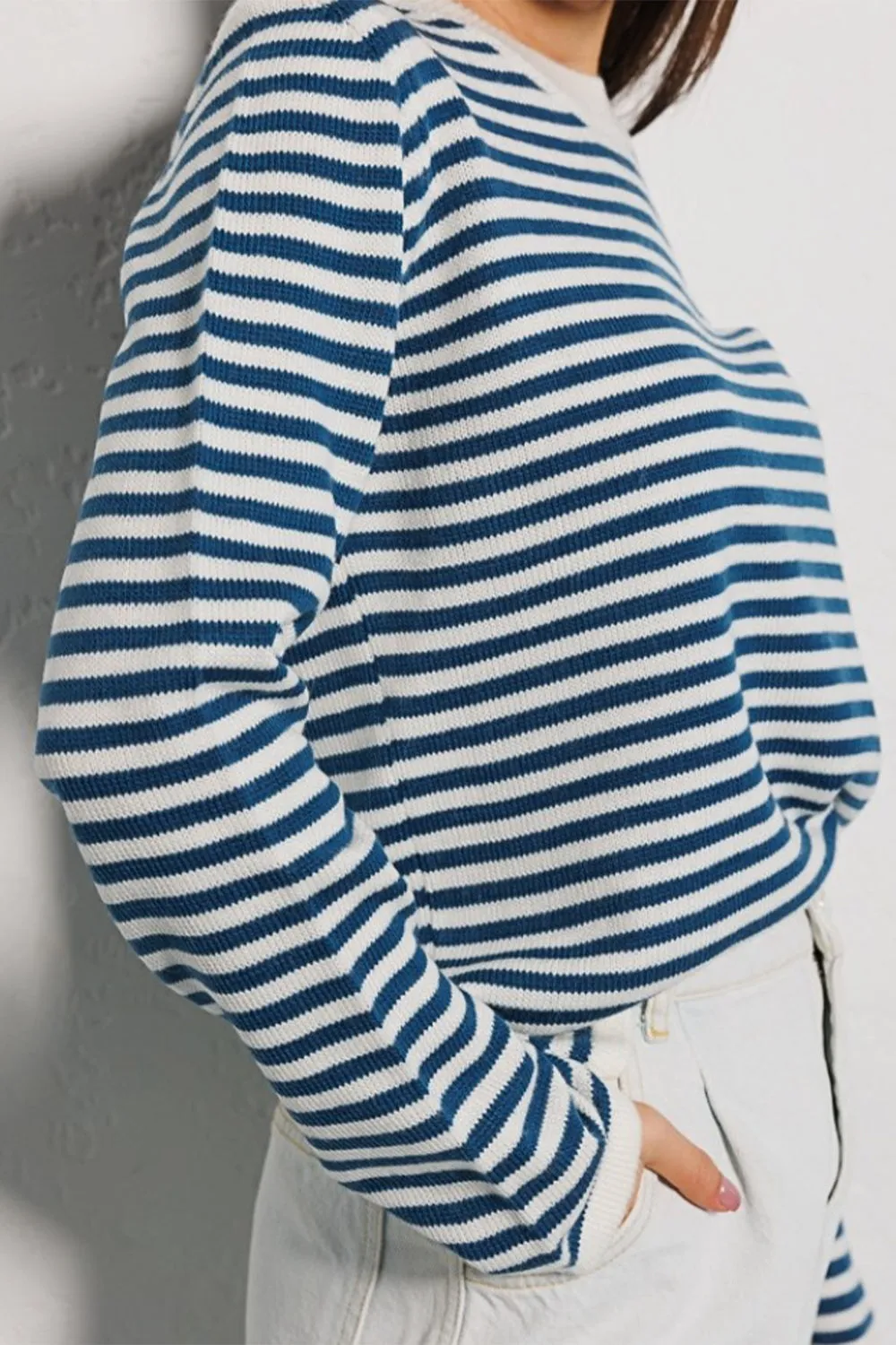 Morragen Striped Round Neck Long Sleeve Sweater