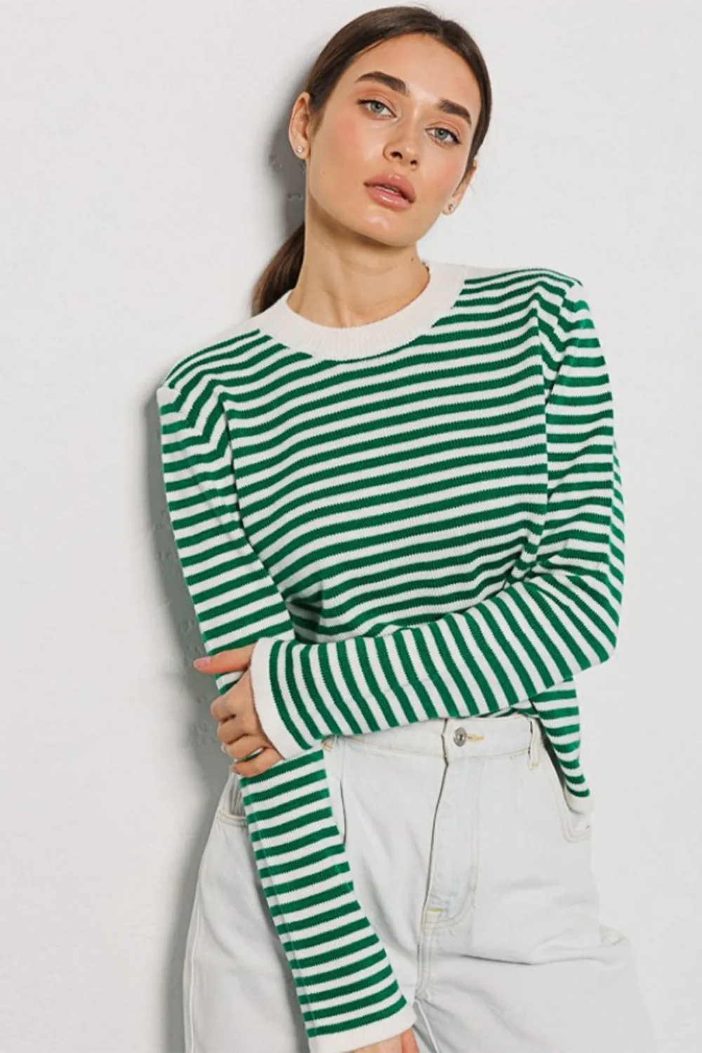 Morragen Striped Round Neck Long Sleeve Sweater