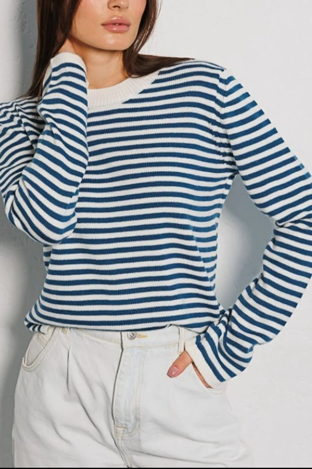 Morragen Striped Round Neck Long Sleeve Sweater