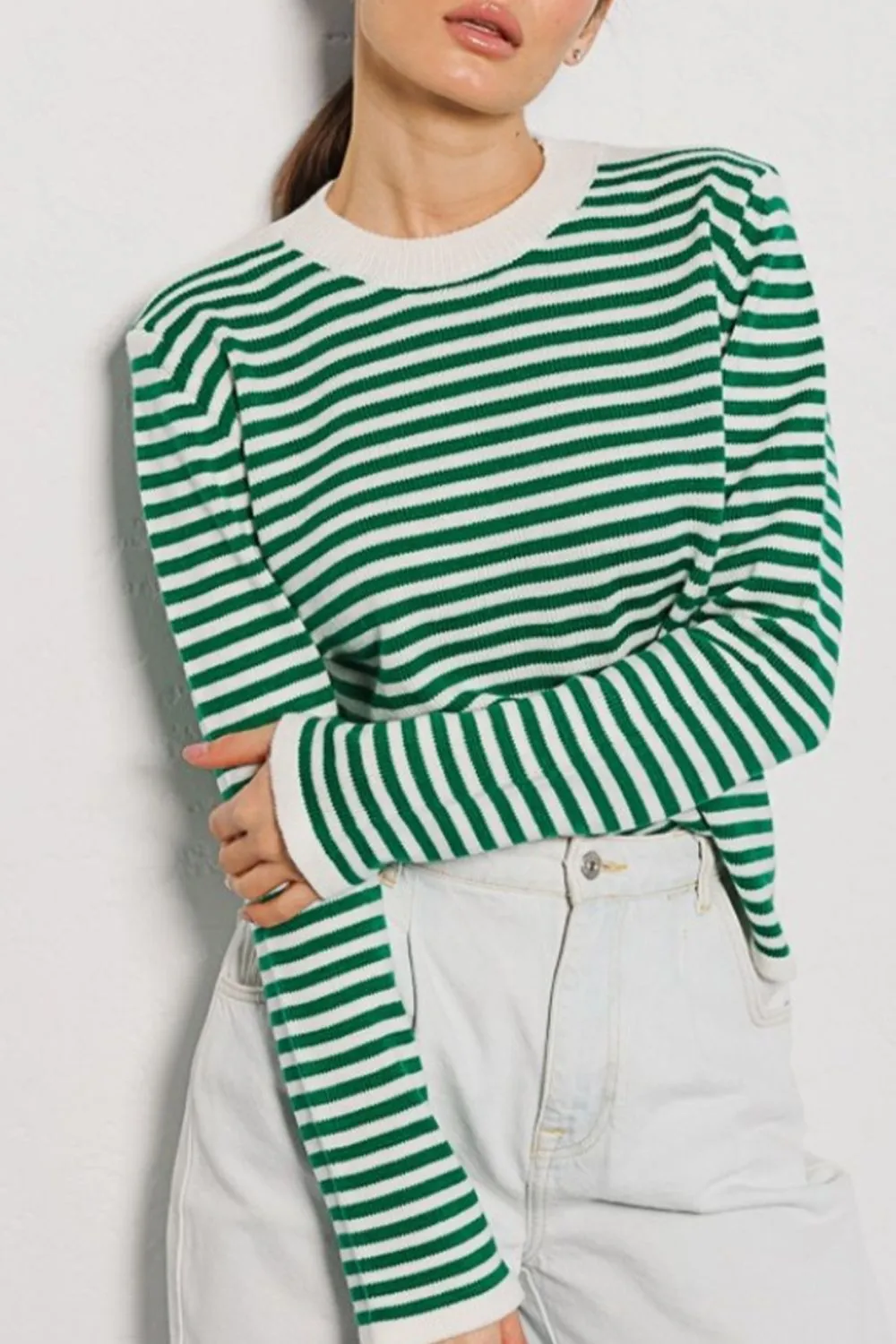 Morragen Striped Round Neck Long Sleeve Sweater