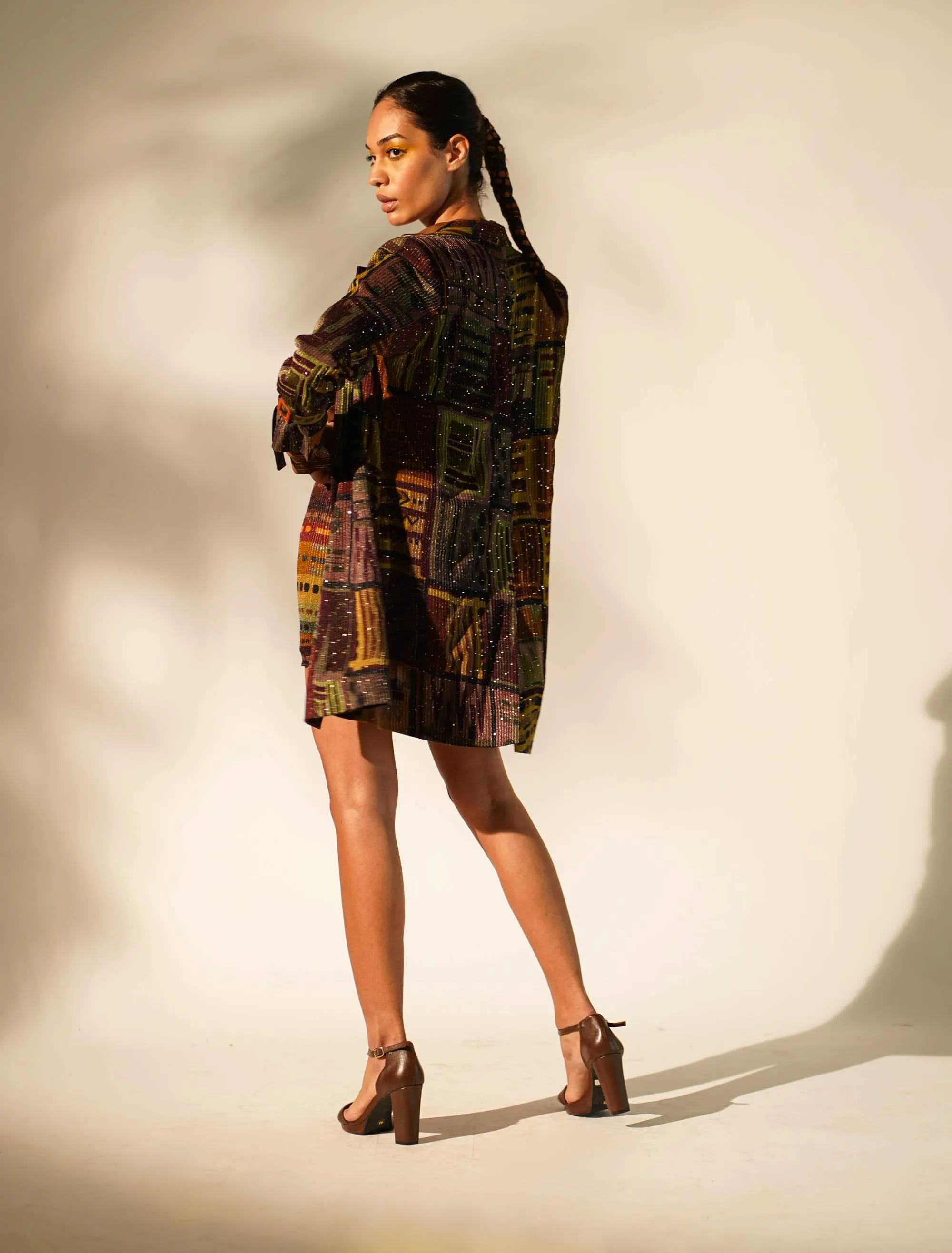 Multicolour abstract print trench coat