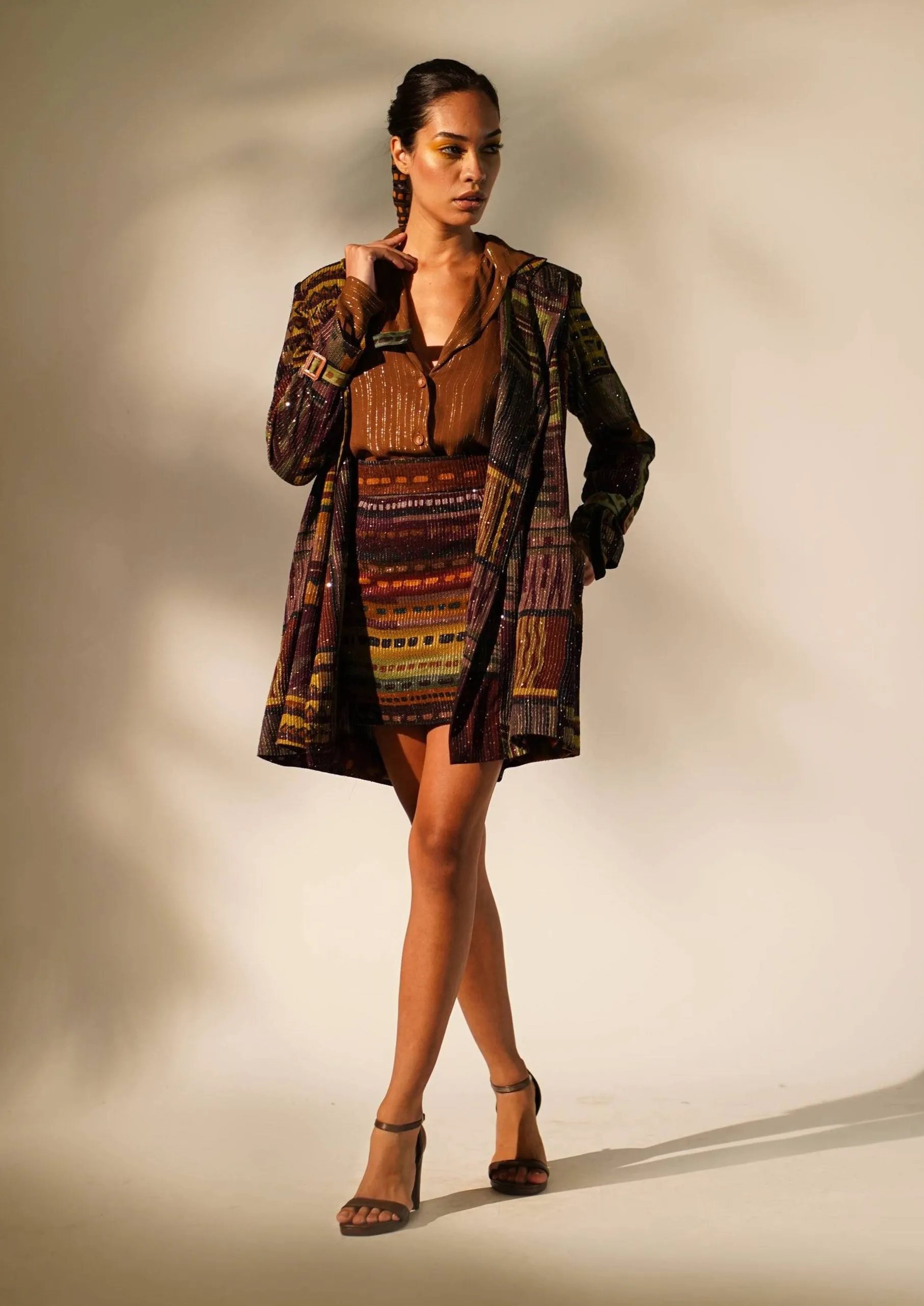 Multicolour abstract print trench coat