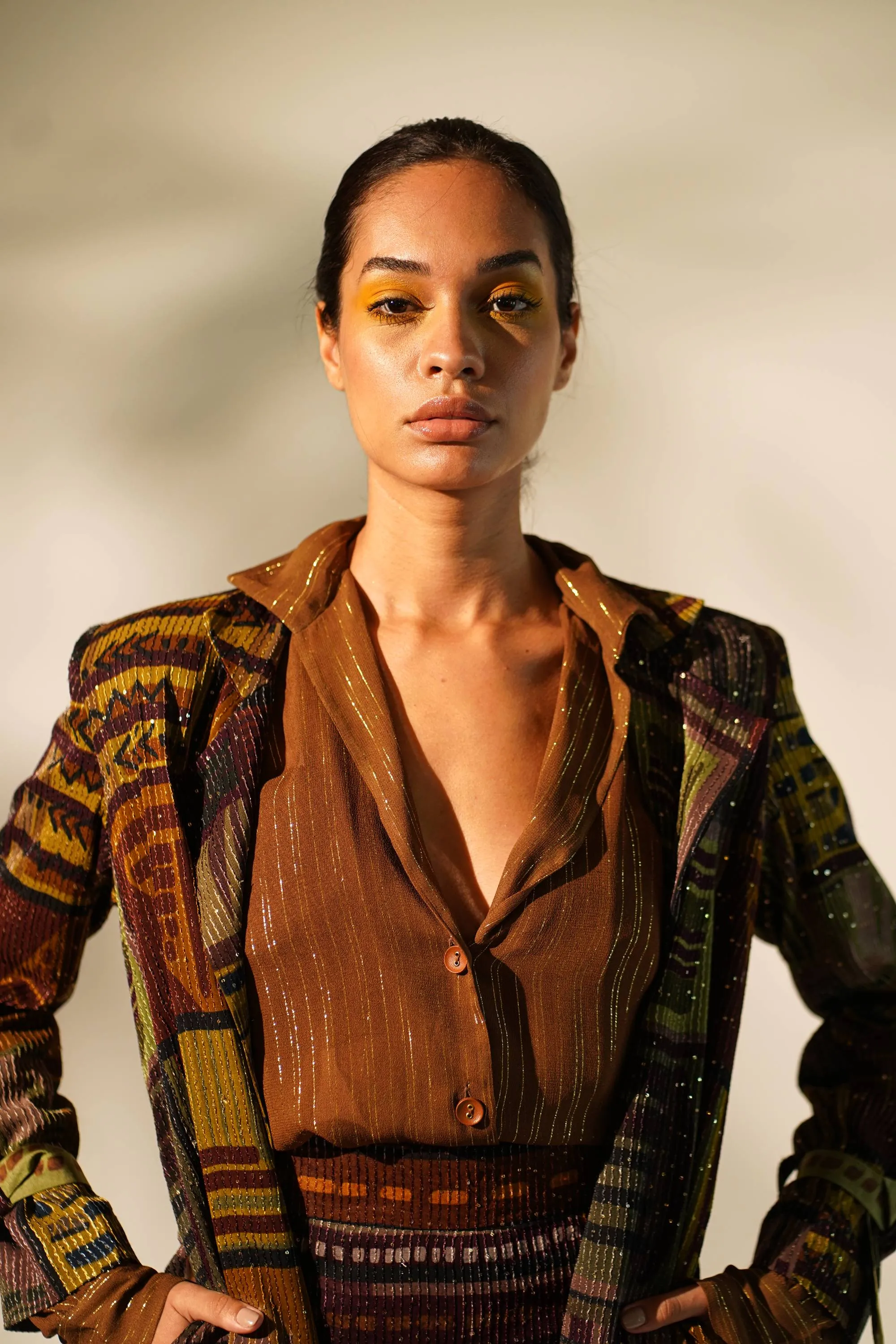 Multicolour abstract print trench coat