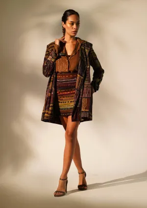 Multicolour abstract print trench coat