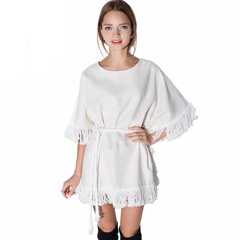 Natalia White Fringe Dress