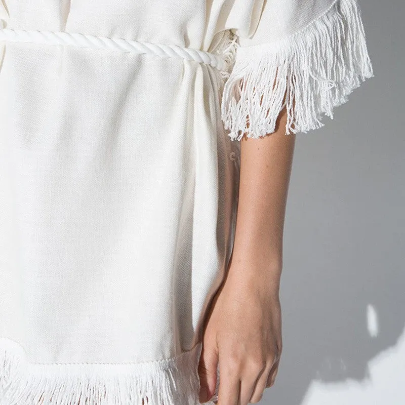 Natalia White Fringe Dress
