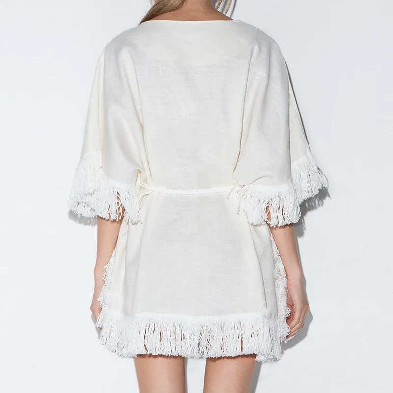 Natalia White Fringe Dress
