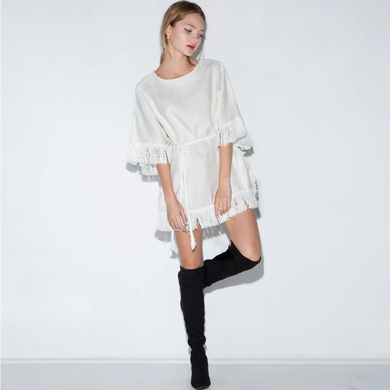 Natalia White Fringe Dress