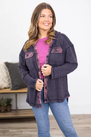 Navy Acid Wash Knit Shacket