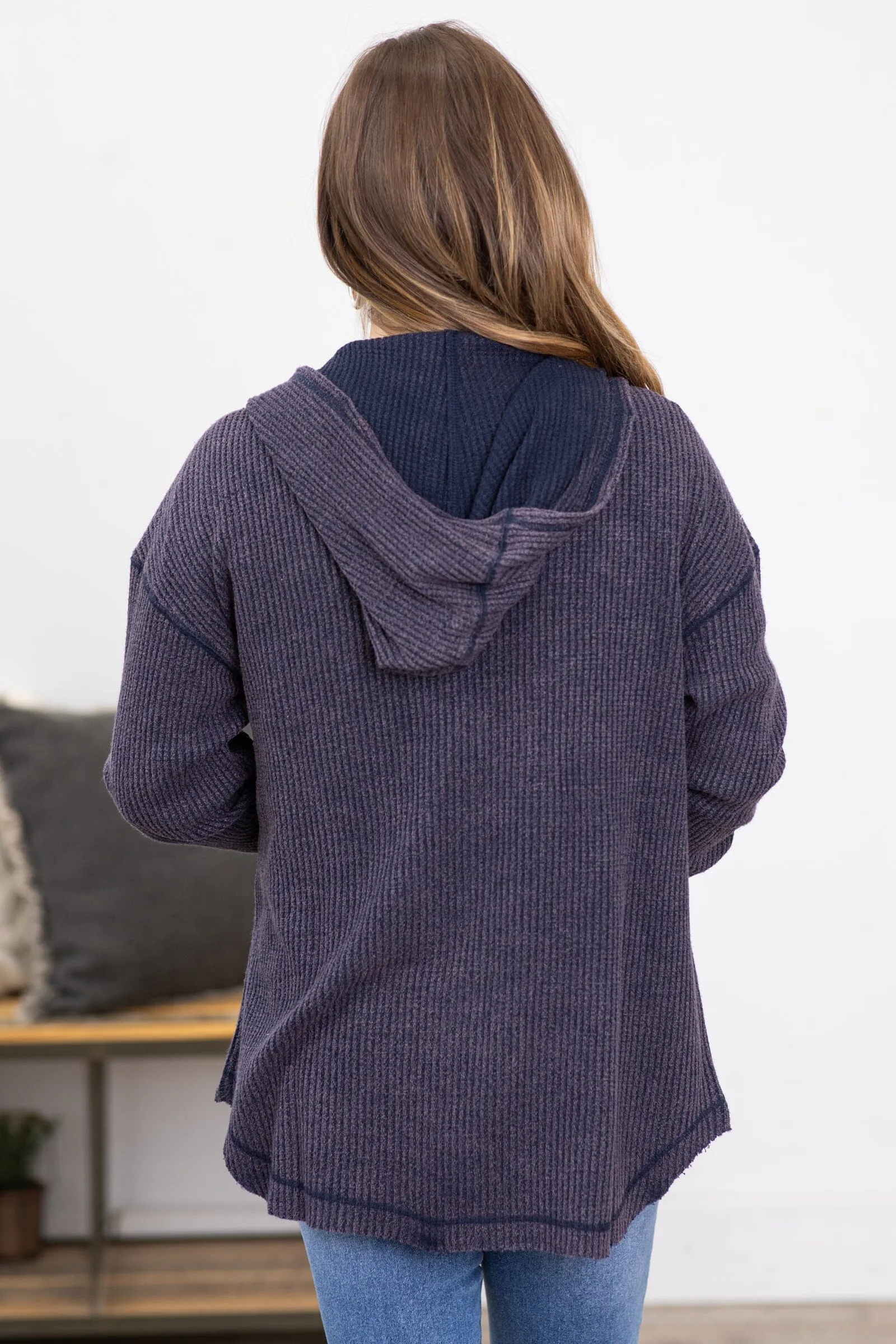 Navy Acid Wash Knit Shacket