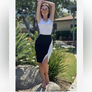 NEW Anthropologie x Eva Franco Black White Pencil Color block pointe skirt M/6