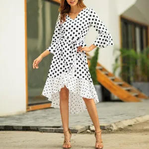 New Dotted Ruffled V-neck Dress