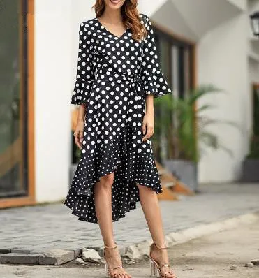 New Dotted Ruffled V-neck Dress