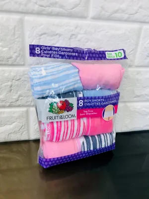 New in package! Fruit of the Loom Big Girl's Girls BoyShort, Sz 10, 8 Pack!