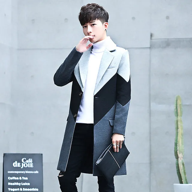 New Men's Patchwork Long Coats & Jackets Stylish Male Casual Jacket Slim Handsome Hot Sales Comfortable Men Trench Size S M -3XL