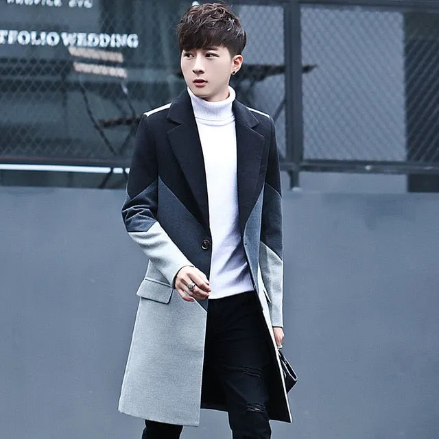 New Men's Patchwork Long Coats & Jackets Stylish Male Casual Jacket Slim Handsome Hot Sales Comfortable Men Trench Size S M -3XL