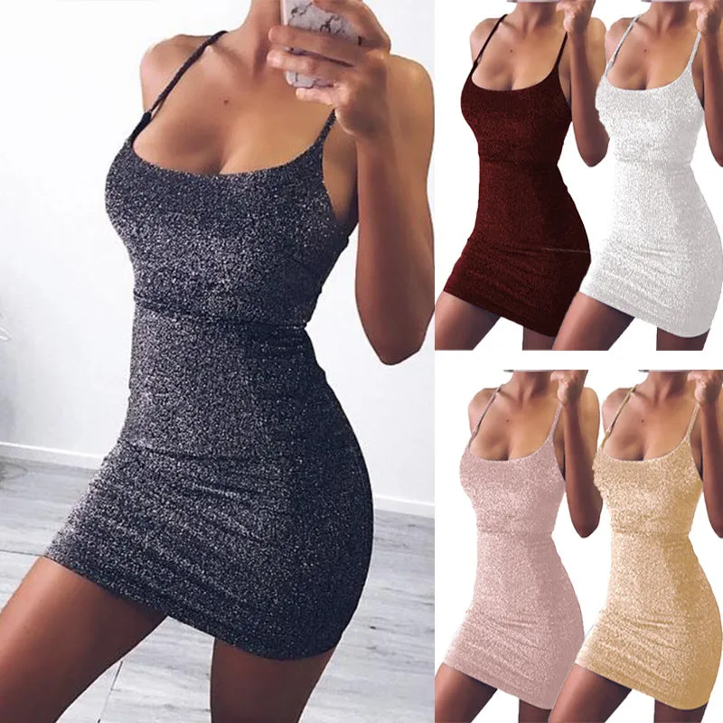New Sexy Sling Bright Silk Cloth Bag Hip Dress