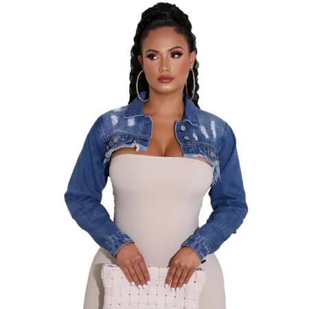 New Women's Stylish Wash Water Long Sleeve Cropped Denim Jacket