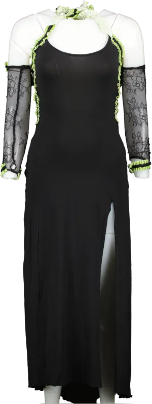 No Dress Sense Lace Sleeved Black Midi Dress UK M