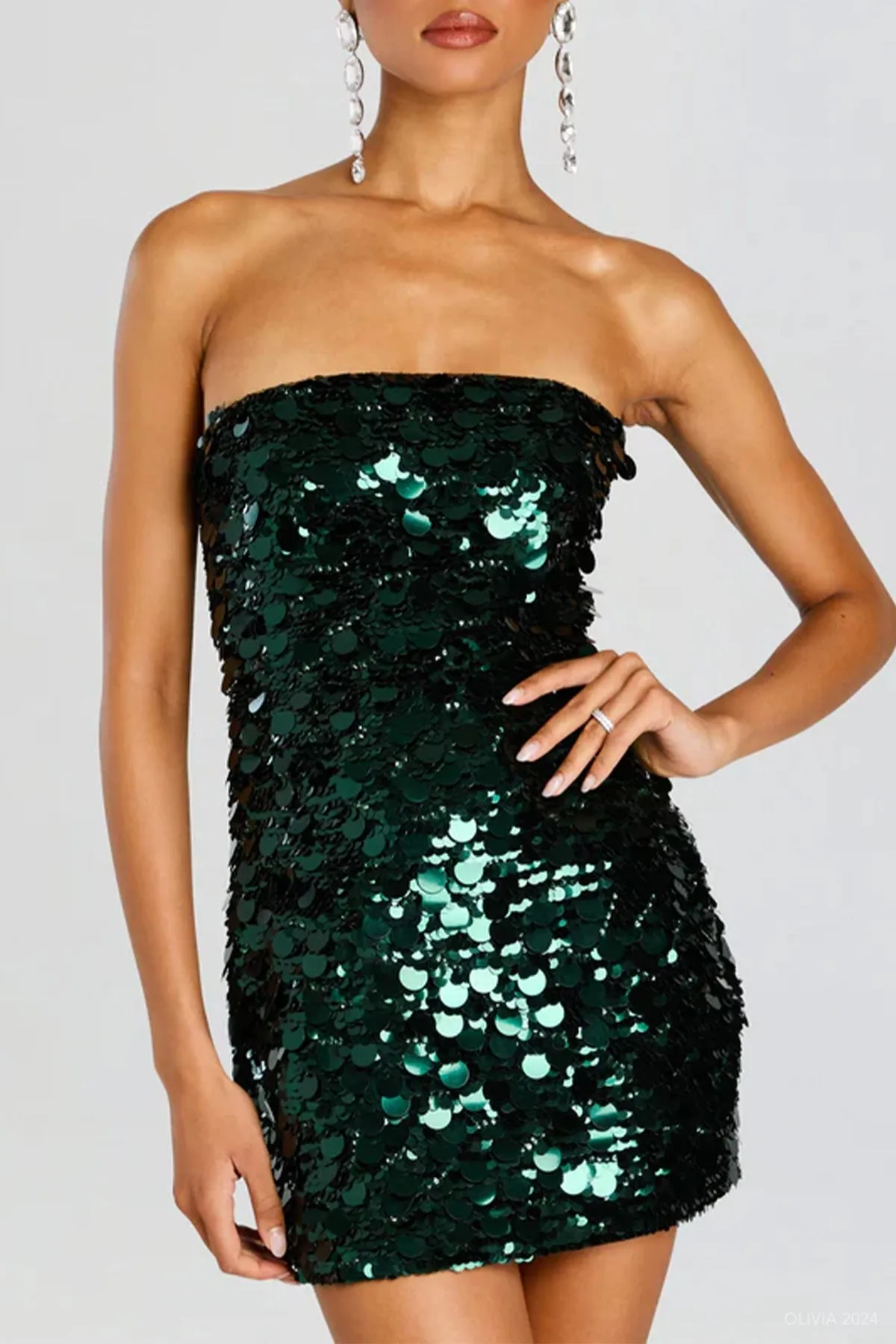 Nolia Sequin Mini Dress in Pine