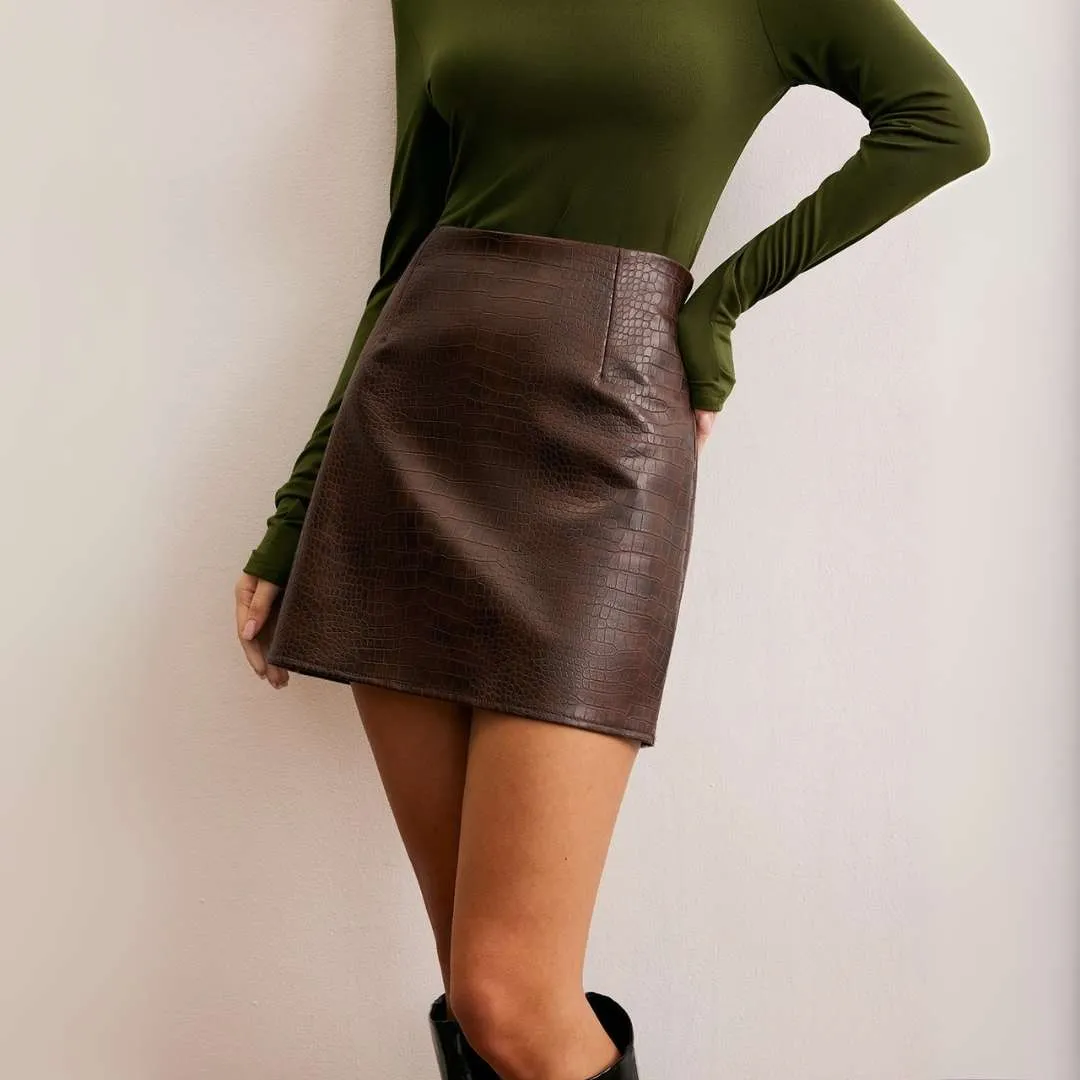 Odette™ | High-Waist Crocodile Mini Skirt