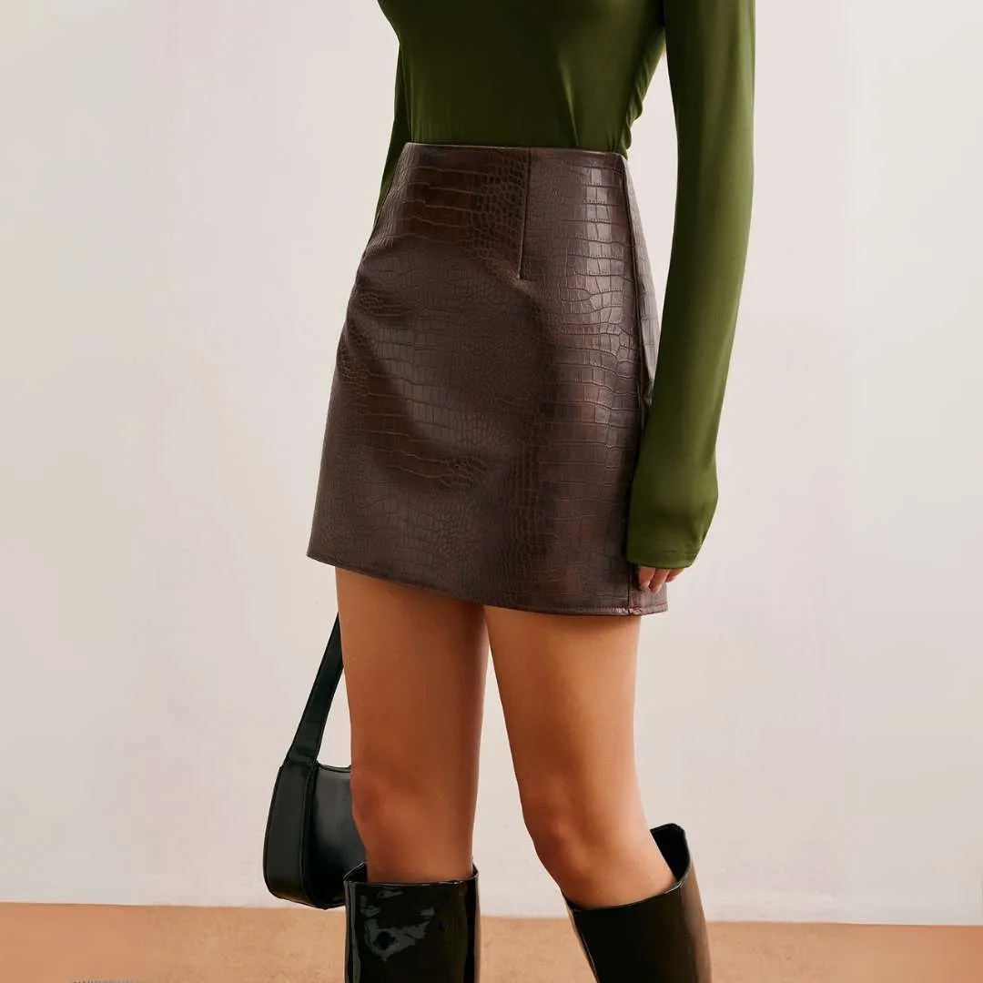 Odette™ | High-Waist Crocodile Mini Skirt