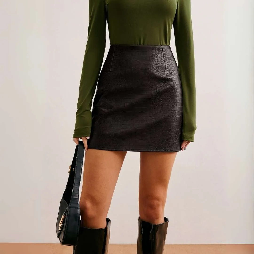 Odette™ | High-Waist Crocodile Mini Skirt