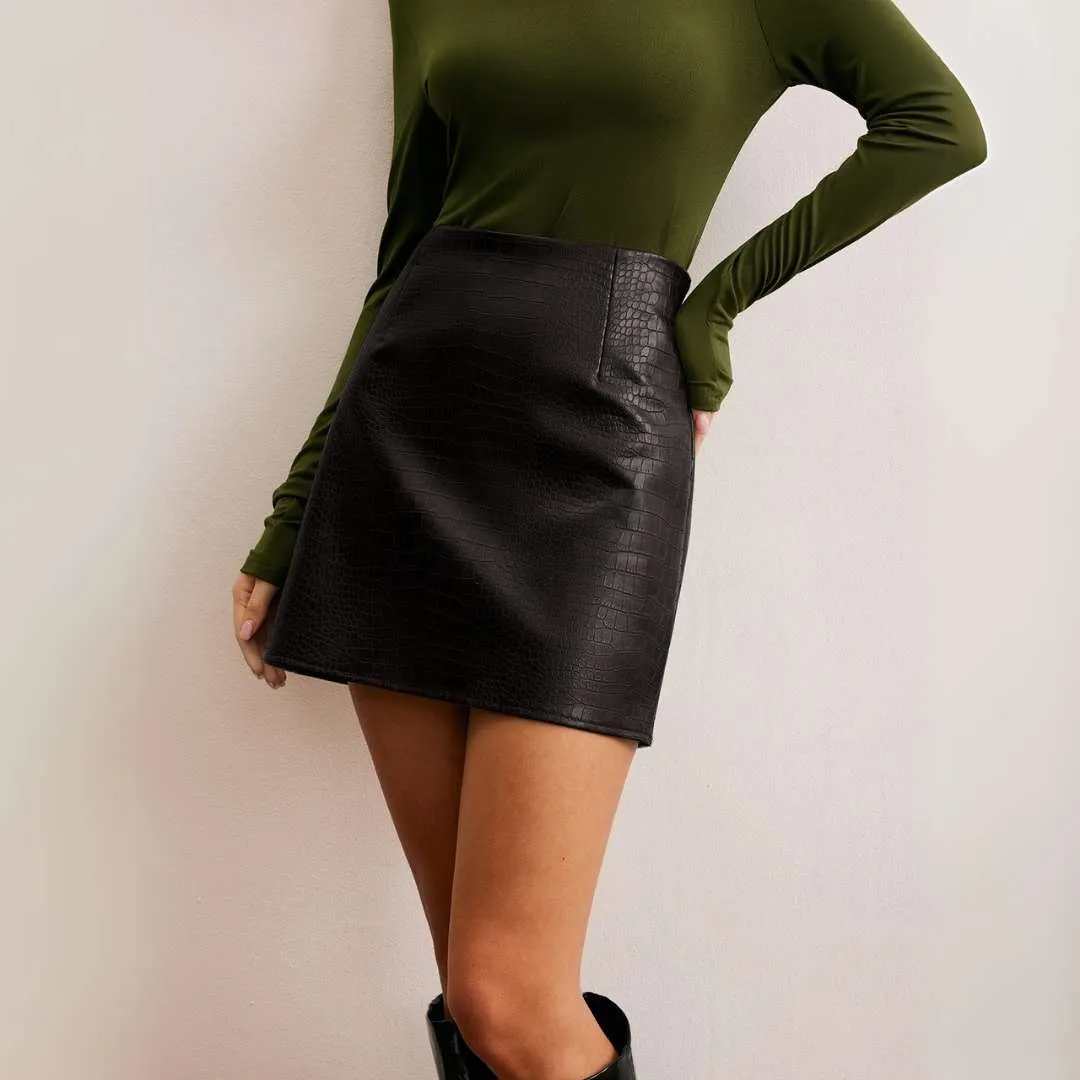 Odette™ | High-Waist Crocodile Mini Skirt