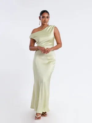Off Shoulder Bias Satin Maxi Dress