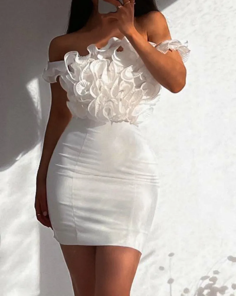 Off Shoulder Pleated Ruffles Bodycon Mini Dresses
